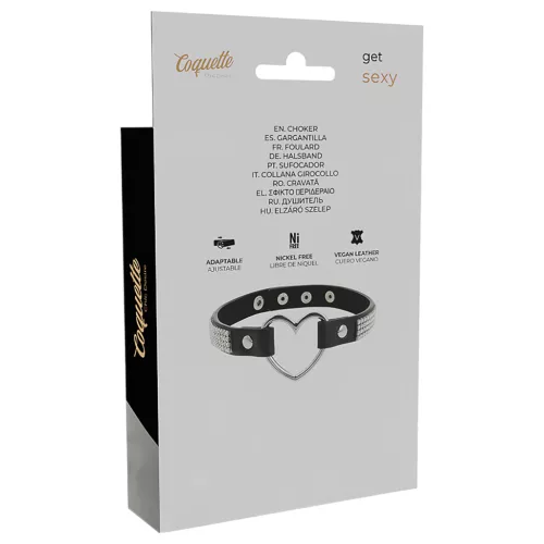 Coquette - strasszos choker szív medállal (fekete)