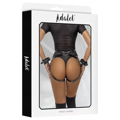 Adalet Jimena - vegán bőr hám bilincsekkel (fekete)