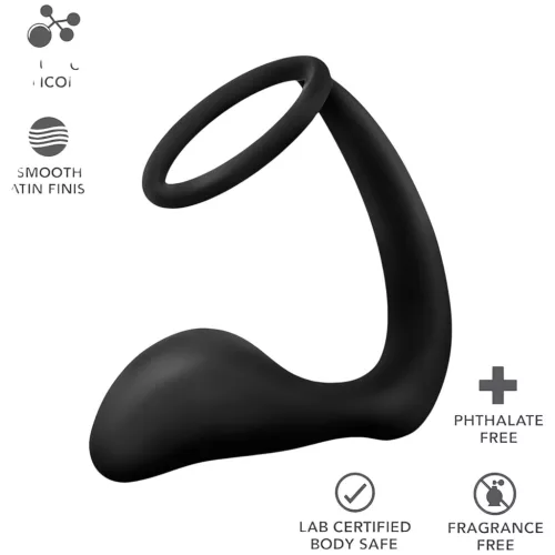 Anal Adventures Platinum - anál dildó péniszgyűrűvel (fekete)