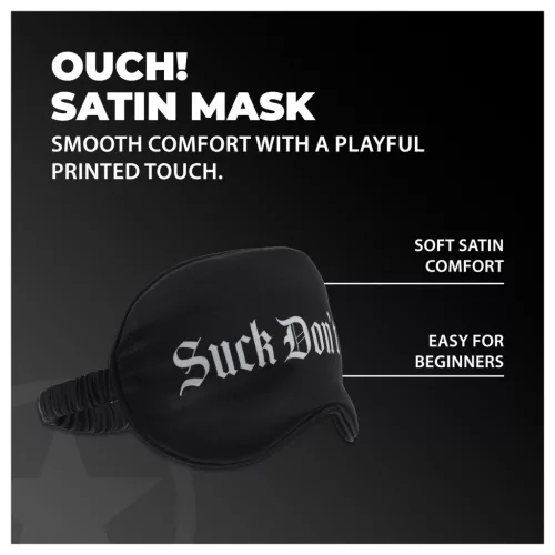 Ouch! Suck Don't Bite - feliratos szatén BDSM szemmaszk (fekete)