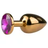 Easytoys Metal No.1 - lila köves kúp anál plug - arany (2,5cm)