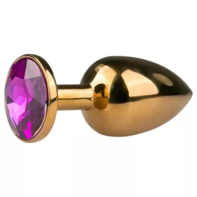   Easytoys Metal No.1 - lila köves kúp anál plug - arany (2,5cm)