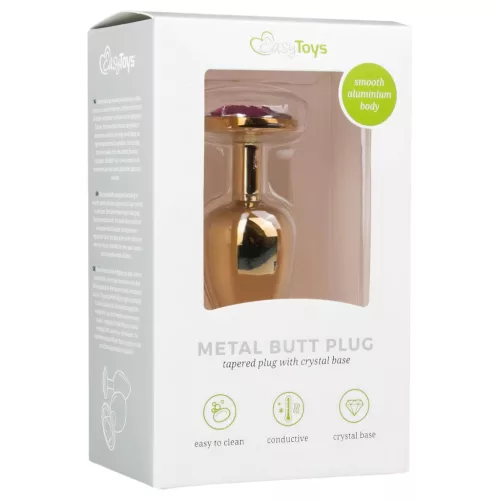 Easytoys Metal No.1 - lila köves kúp anál plug - arany (2,5cm)
