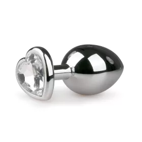   Easytoys Metal No.7 - szíves anál plug fehér kővel - ezüst