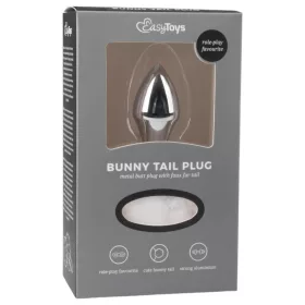   Easytoys Bunny NO1 - fém anál plug nyuszifarokkal (ezüst-fehér)