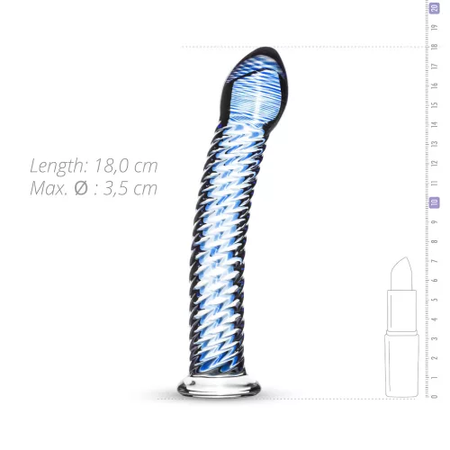 Gildo Glass No. 5 - spirál üveg dildó (átlátszó-kék)