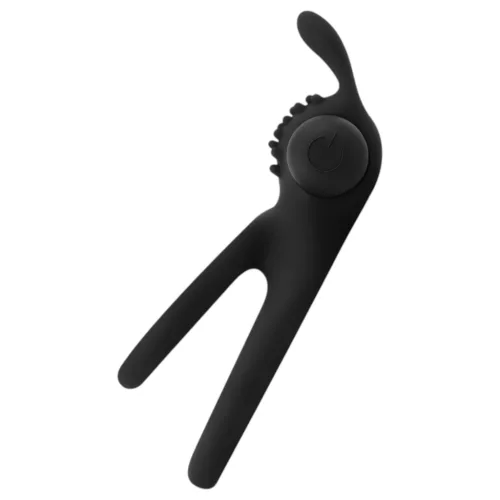 Easytoys Share Ring - vibrációs pénisz- és heregyűrű (fekete)