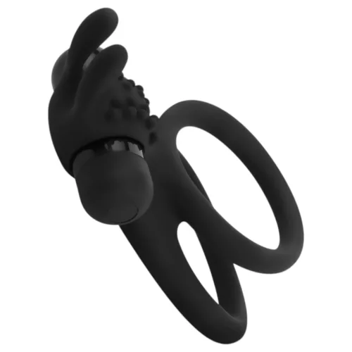 Easytoys Share Ring - vibrációs pénisz- és heregyűrű (fekete)
