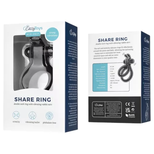 Easytoys Share Ring - vibrációs pénisz- és heregyűrű (fekete)