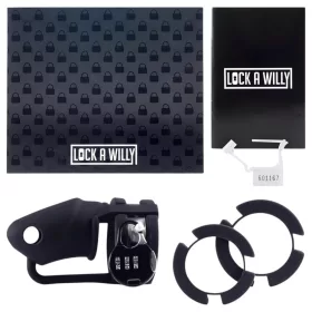 LOCK A WILLY - szilikon pénisz ketrec lakattal (fekete)